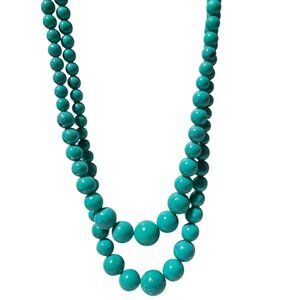 Vintage Turquoise Double Strand Beaded Necklace Retro Fashion Jewelry Women